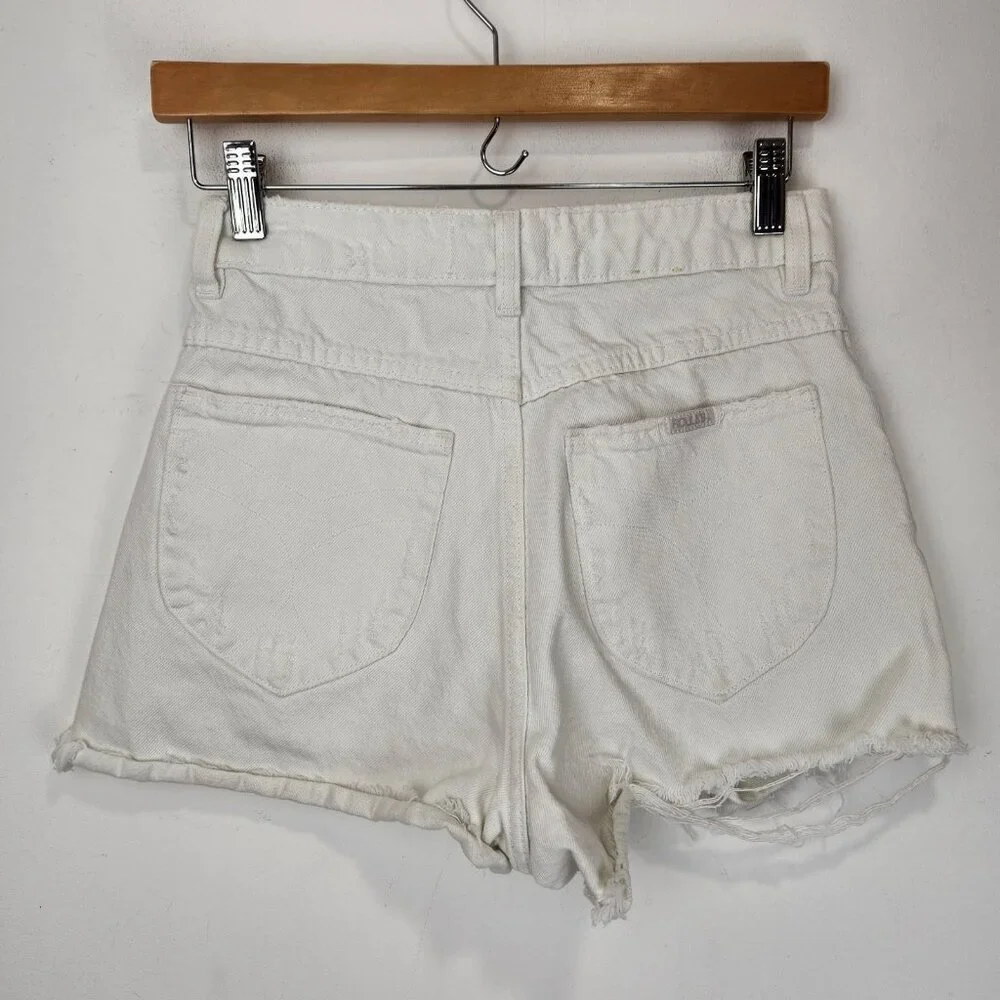 Rolla's Duster High Rise‎ Slim Denim Shorts 26 Vintage White Worn Distressed